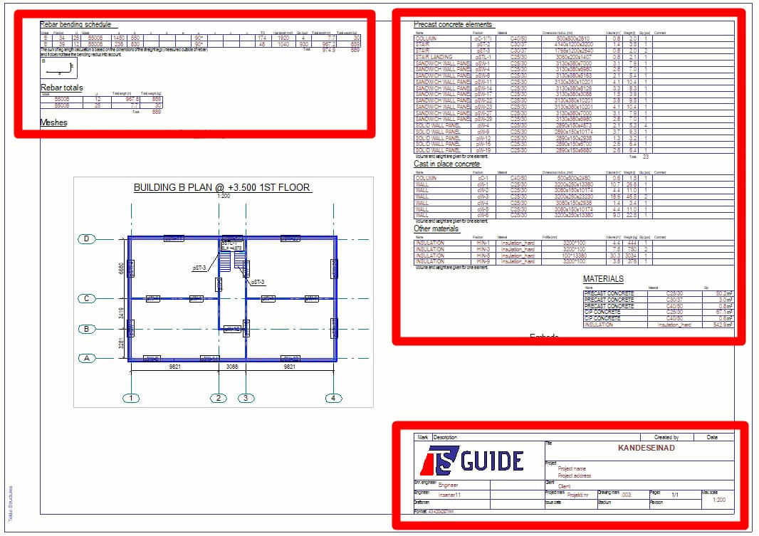 Tekla drawing tables